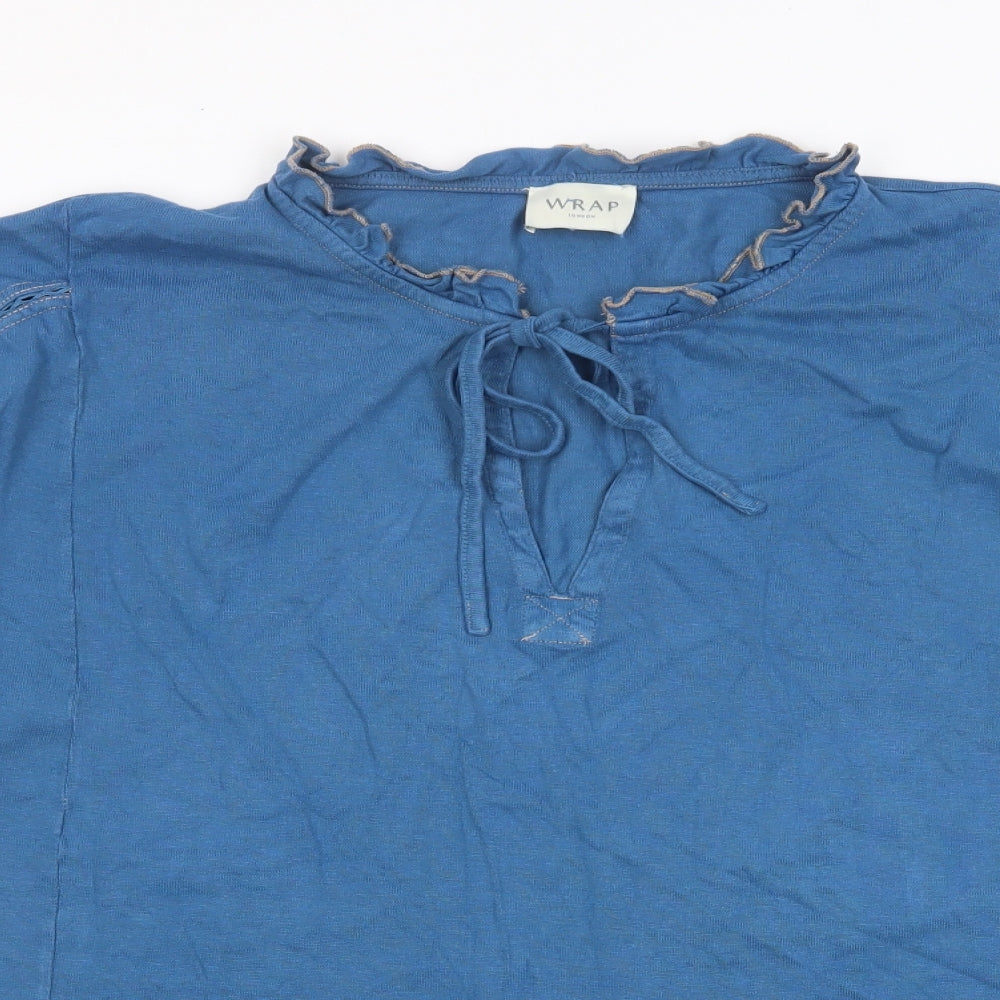 Wrap London Womens Blue Cotton Basic T-Shirt Size 22 Collared - Keyhole neck, Embroided