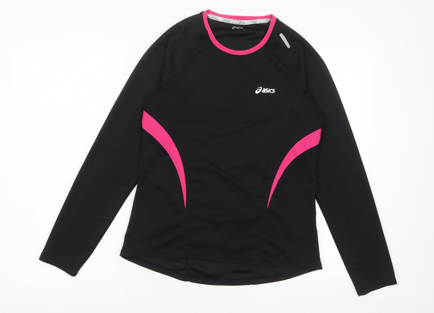 ASICS Womens Black Polyester Basic Casual Size L Crew Neck Pullover - Logo, Breathable
