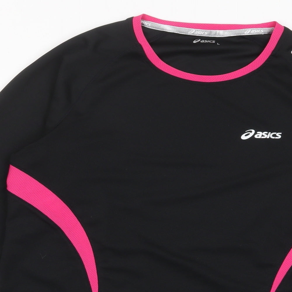 ASICS Womens Black Polyester Basic Casual Size L Crew Neck Pullover - Logo, Breathable