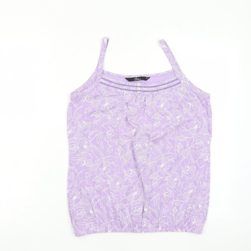 Bonmarché Womens Purple Floral Cotton Basic Tank Size 10 Square Neck - Embroided, Buttons
