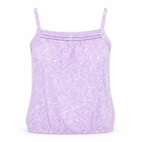 Bonmarché Womens Purple Floral Cotton Basic Tank Size 10 Square Neck - Embroided, Buttons