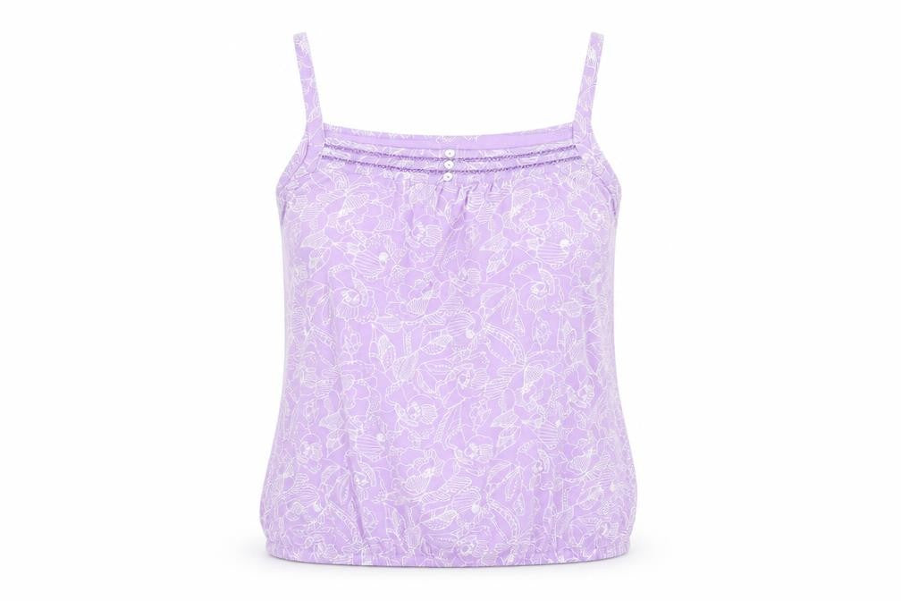 Bonmarché Womens Purple Floral Cotton Basic Tank Size 10 Square Neck - Embroided, Buttons