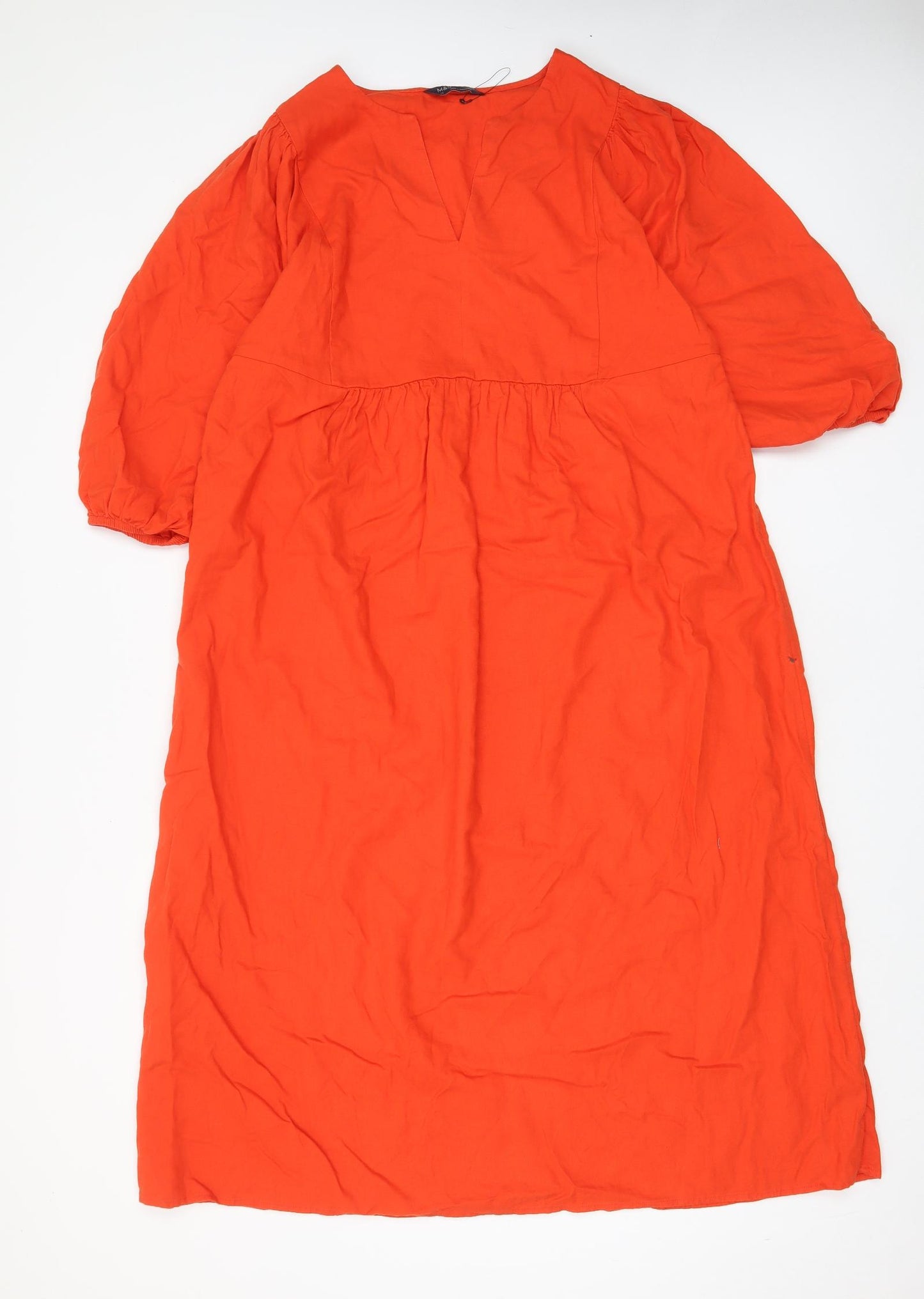 Marks and Spencer Womens Orange Linen A-Line Size 14 V-Neck Pullover