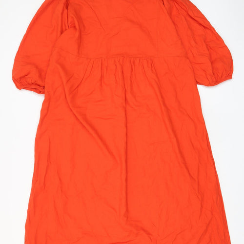 Marks and Spencer Womens Orange Linen A-Line Size 14 V-Neck Pullover