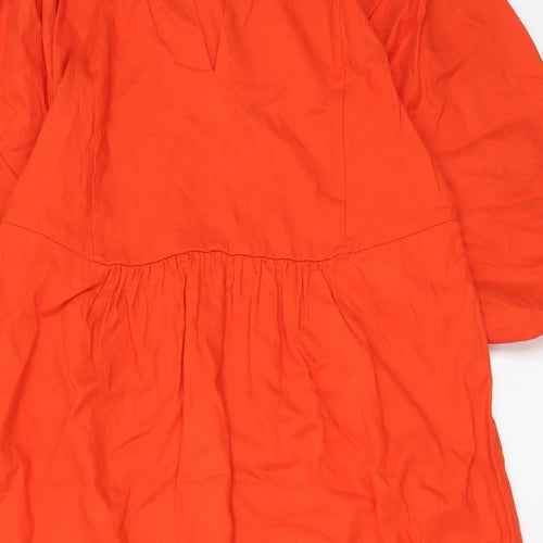 Marks and Spencer Womens Orange Linen A-Line Size 14 V-Neck Pullover