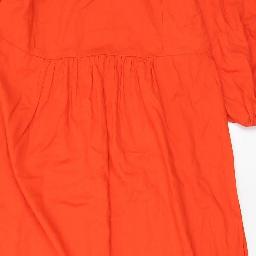 Marks and Spencer Womens Orange Linen A-Line Size 14 V-Neck Pullover