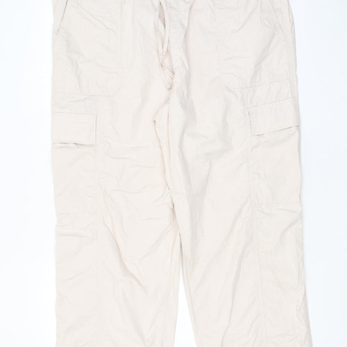 Marks and Spencer Womens Beige Cotton Trousers Size 20 L28 in Regular Drawstring - Elasticated Waist, Pockets