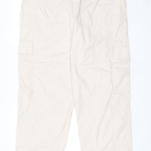 Marks and Spencer Womens Beige Cotton Trousers Size 20 L28 in Regular Drawstring - Elasticated Waist, Pockets