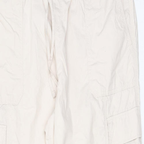 Marks and Spencer Womens Beige Cotton Trousers Size 20 L28 in Regular Drawstring - Elasticated Waist, Pockets