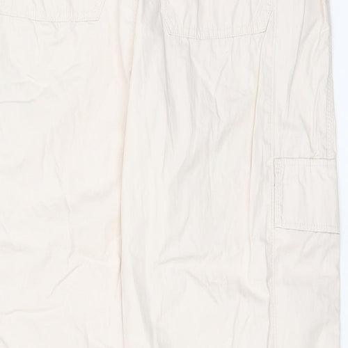 Marks and Spencer Womens Beige Cotton Trousers Size 20 L28 in Regular Drawstring - Elasticated Waist, Pockets