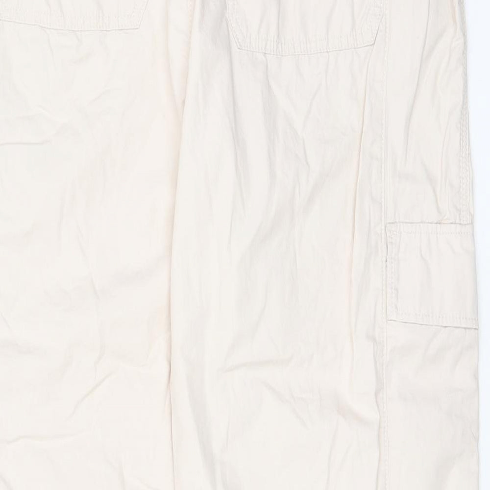 Marks and Spencer Womens Beige Cotton Trousers Size 20 L28 in Regular Drawstring - Elasticated Waist, Pockets