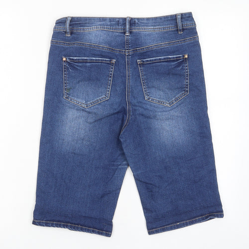 Matalan Womens Blue Cotton Basic Shorts Size 10 L11 in Regular Zip - Distressed, Pockets