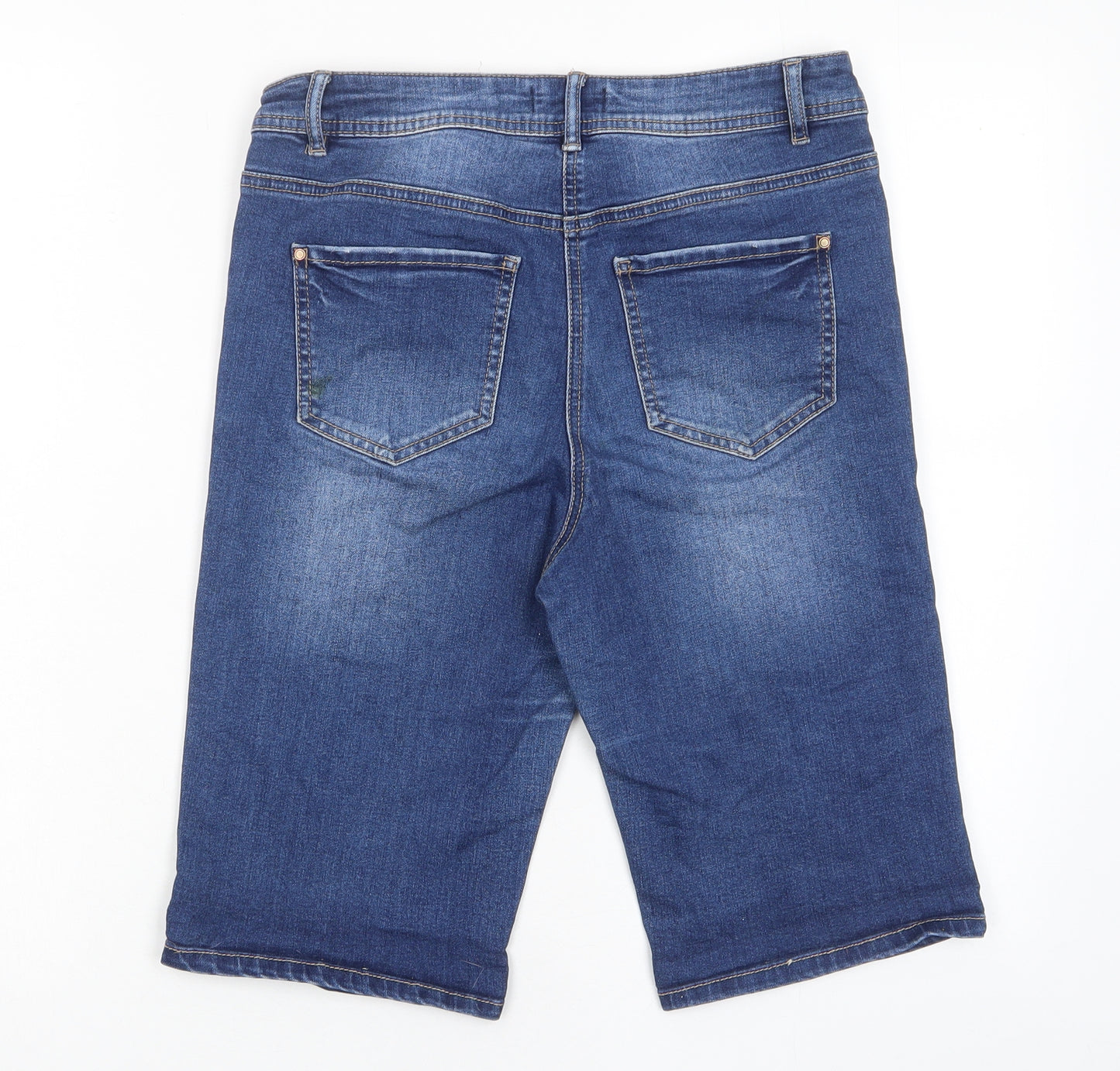 Matalan Womens Blue Cotton Basic Shorts Size 10 L11 in Regular Zip - Distressed, Pockets
