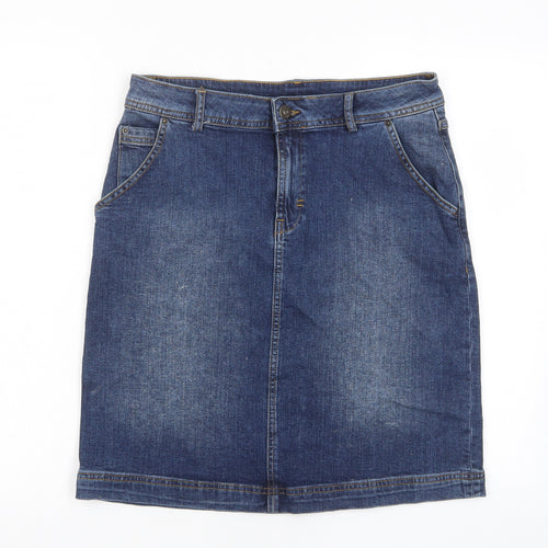 Weird Fish Womens Blue Cotton A-Line Skirt Size 10 Zip - Pockets
