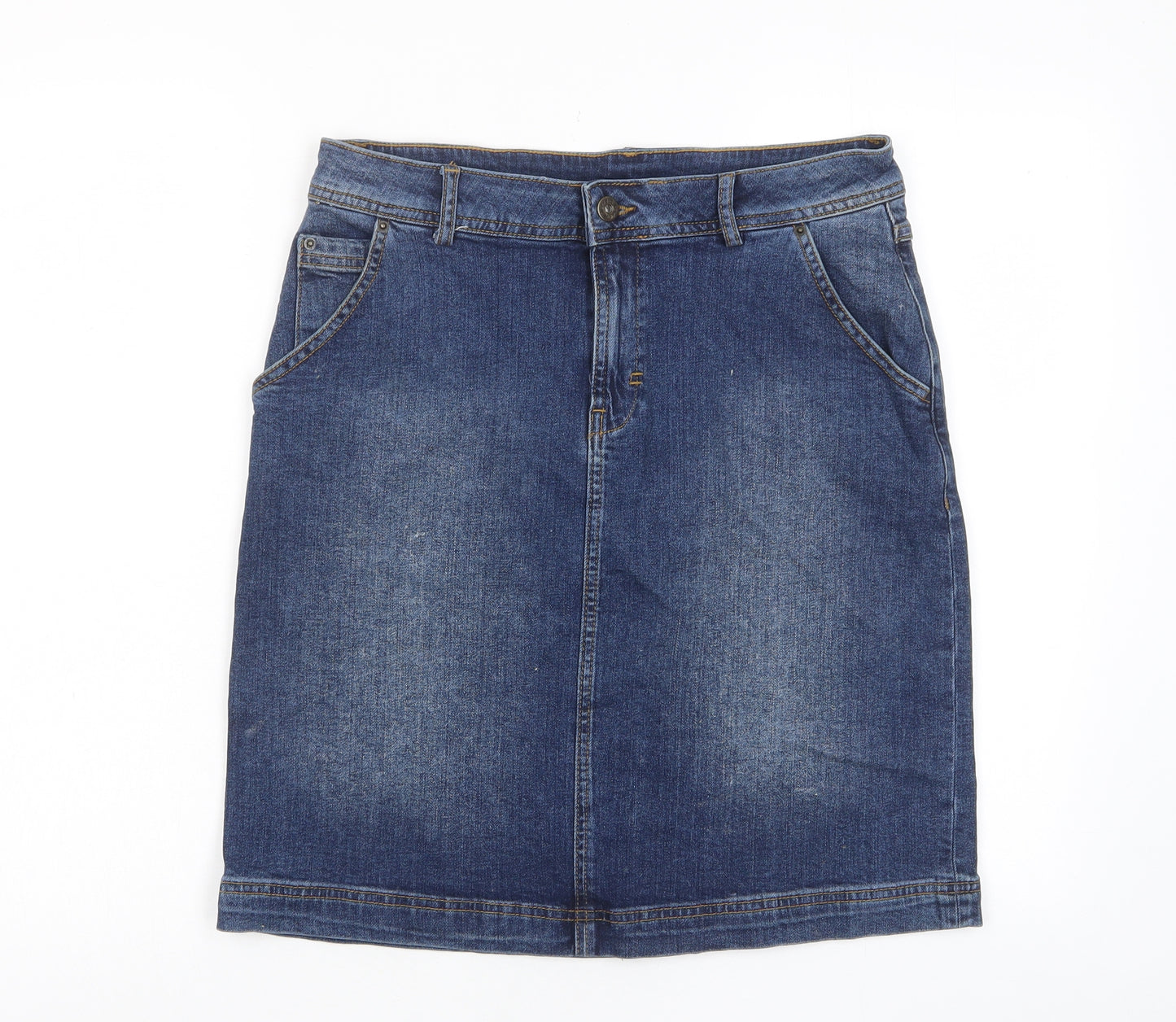 Weird Fish Womens Blue Cotton A-Line Skirt Size 10 Zip - Pockets