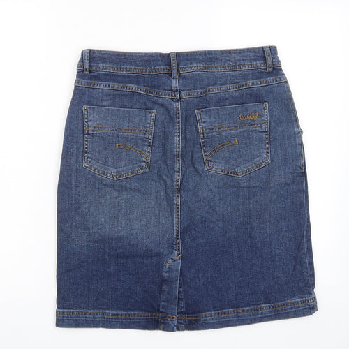 Weird Fish Womens Blue Cotton A-Line Skirt Size 10 Zip - Pockets
