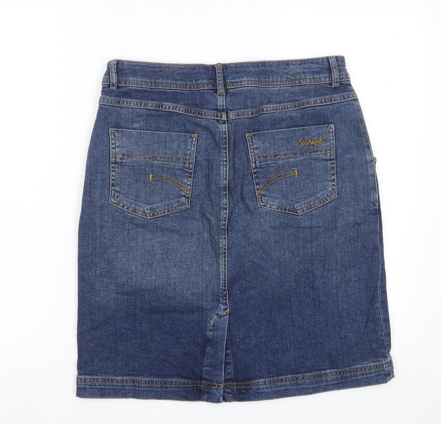 Weird Fish Womens Blue Cotton A-Line Skirt Size 10 Zip - Pockets