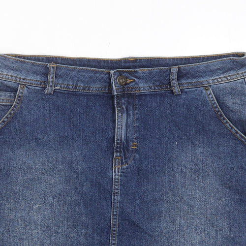Weird Fish Womens Blue Cotton A-Line Skirt Size 10 Zip - Pockets