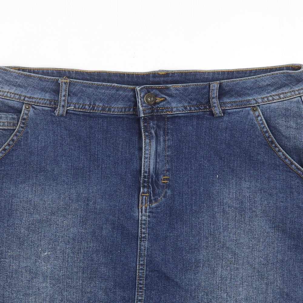 Weird Fish Womens Blue Cotton A-Line Skirt Size 10 Zip - Pockets