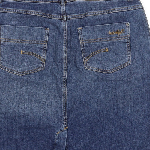 Weird Fish Womens Blue Cotton A-Line Skirt Size 10 Zip - Pockets