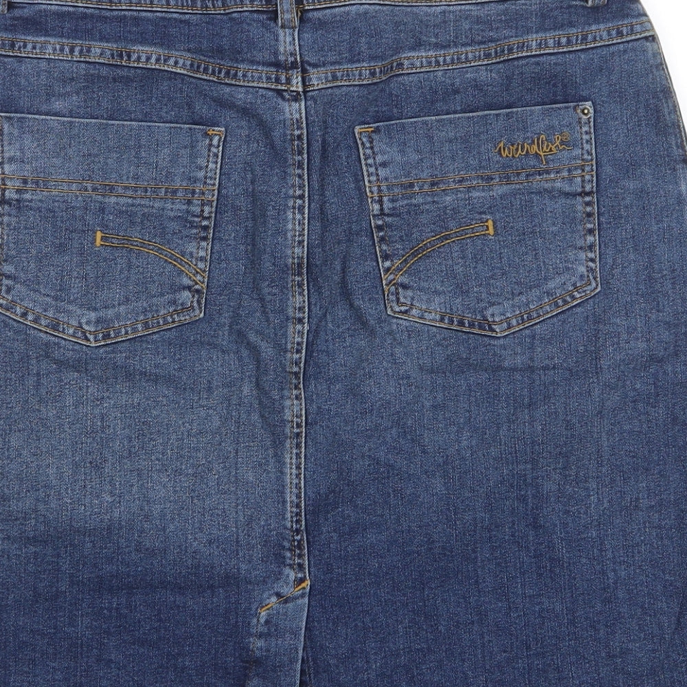 Weird Fish Womens Blue Cotton A-Line Skirt Size 10 Zip - Pockets