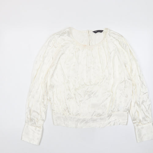 Marks and Spencer Womens Ivory Polka Dot Viscose Basic Blouse Size 6 Crew Neck - Tie Back