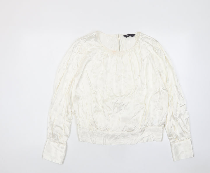 Marks and Spencer Womens Ivory Polka Dot Viscose Basic Blouse Size 6 Crew Neck - Tie Back
