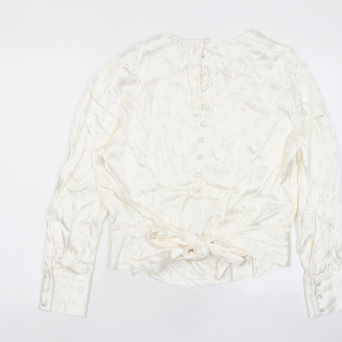 Marks and Spencer Womens Ivory Polka Dot Viscose Basic Blouse Size 6 Crew Neck - Tie Back