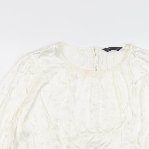 Marks and Spencer Womens Ivory Polka Dot Viscose Basic Blouse Size 6 Crew Neck - Tie Back