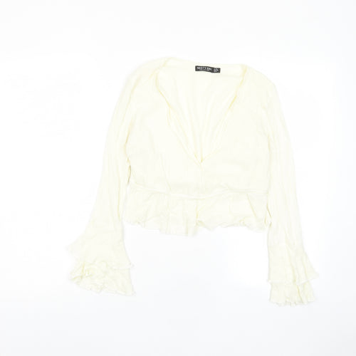 Nasty Gal Womens Ivory Polka Dot Viscose Cropped Blouse Size 10 V-Neck