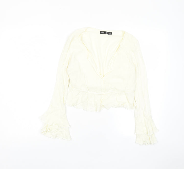 Nasty Gal Womens Ivory Polka Dot Viscose Cropped Blouse Size 10 V-Neck