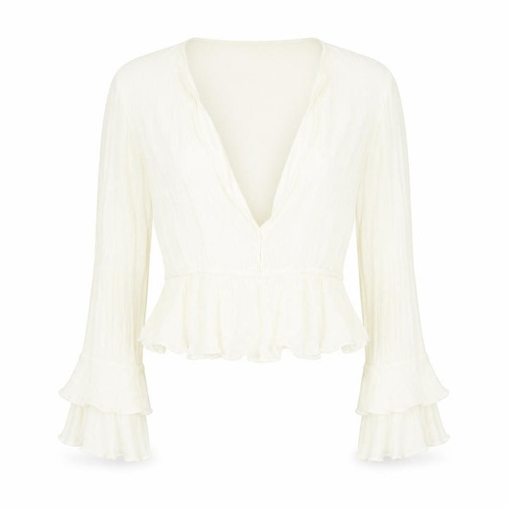 Nasty Gal Womens Ivory Polka Dot Viscose Cropped Blouse Size 10 V-Neck