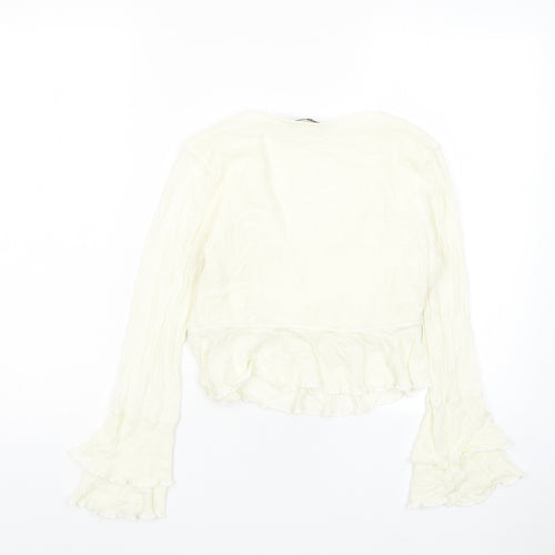 Nasty Gal Womens Ivory Polka Dot Viscose Cropped Blouse Size 10 V-Neck