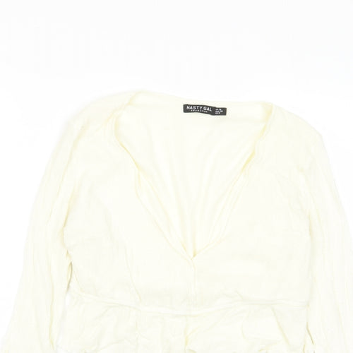 Nasty Gal Womens Ivory Polka Dot Viscose Cropped Blouse Size 10 V-Neck
