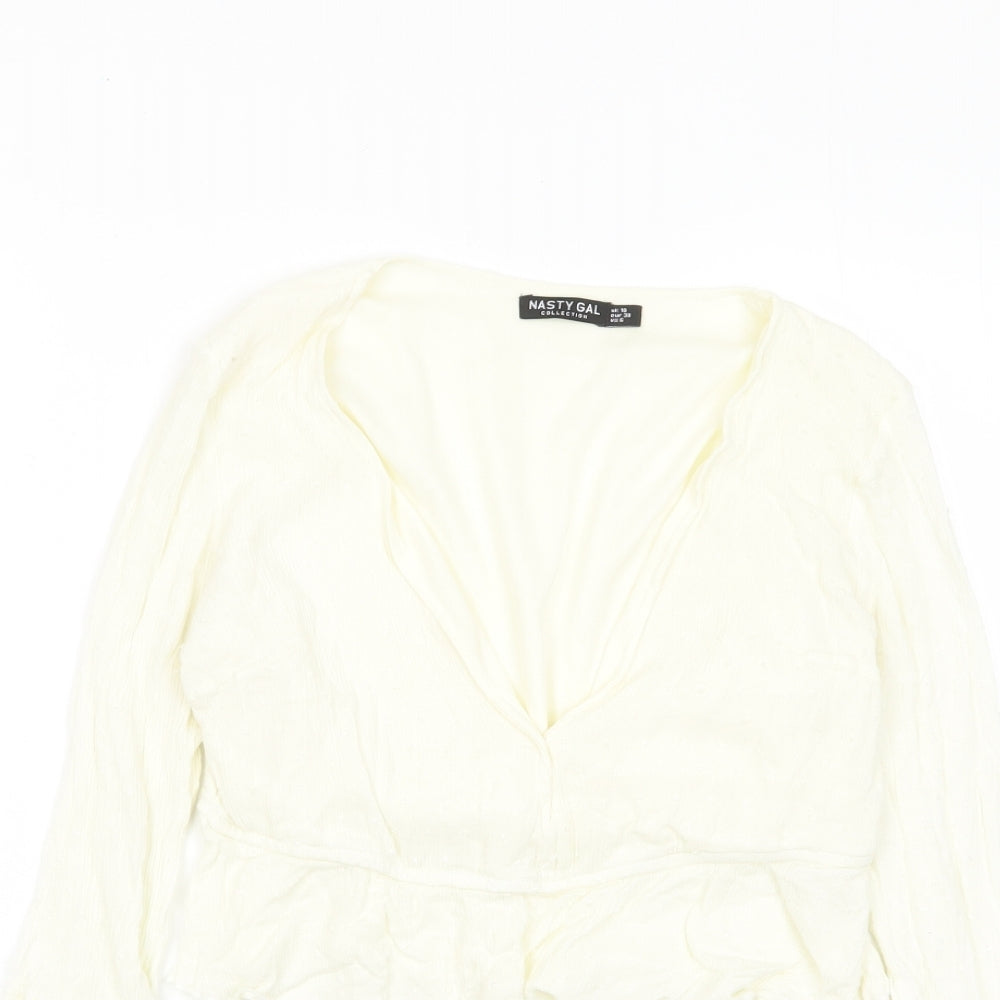 Nasty Gal Womens Ivory Polka Dot Viscose Cropped Blouse Size 10 V-Neck