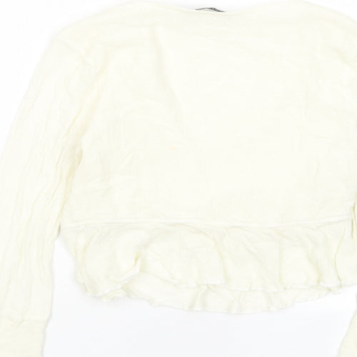Nasty Gal Womens Ivory Polka Dot Viscose Cropped Blouse Size 10 V-Neck