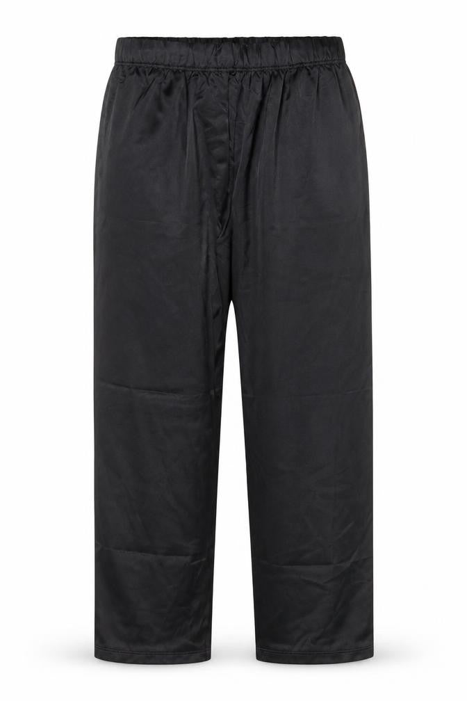 Front view of ASOS women’s black polyester trousers, size L, 30-inch leg regular drawstring - elasticated waist