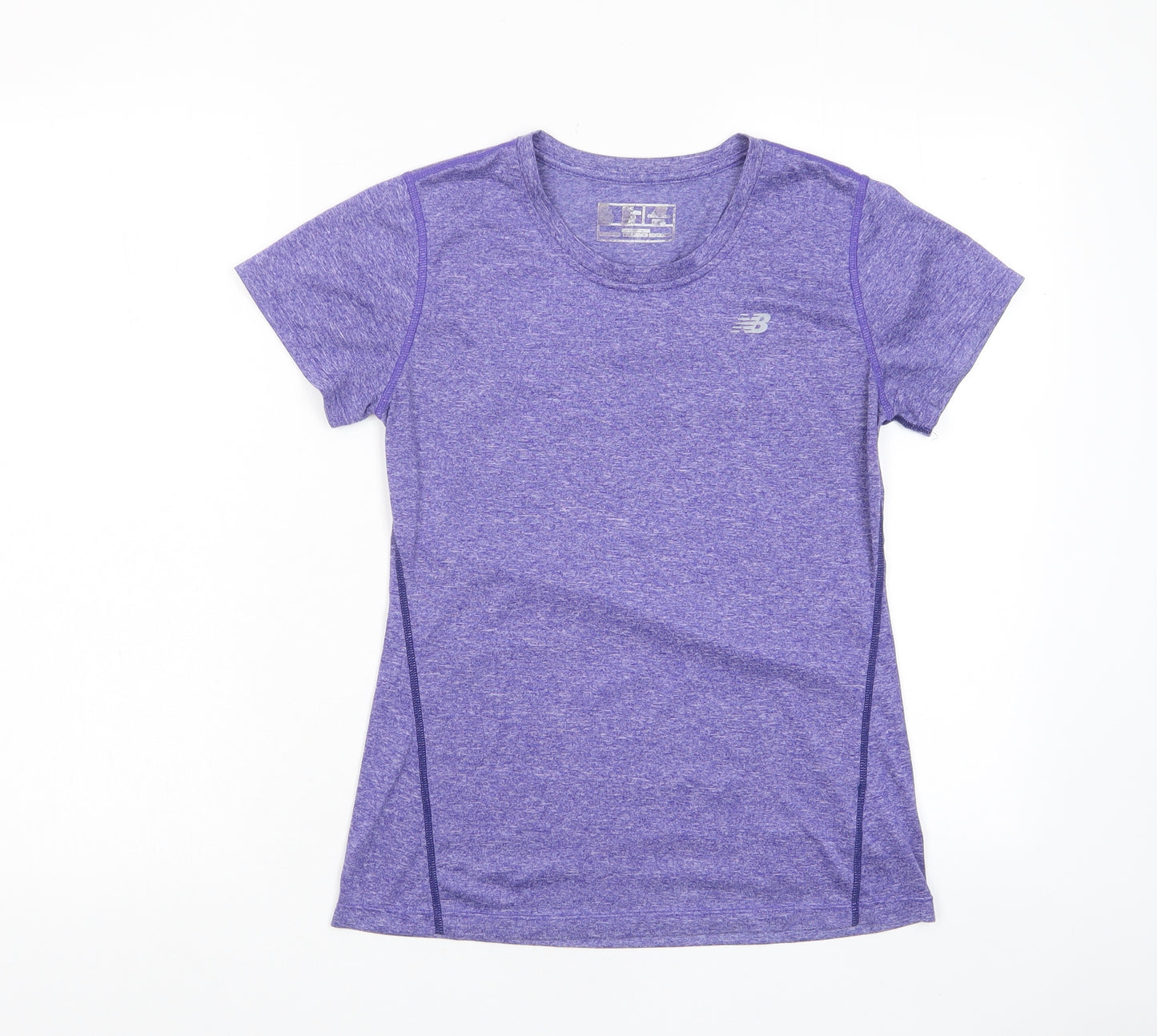New Balance Womens Purple Polyester Basic T-Shirt Size XS Crew Neck Pullover - Logo