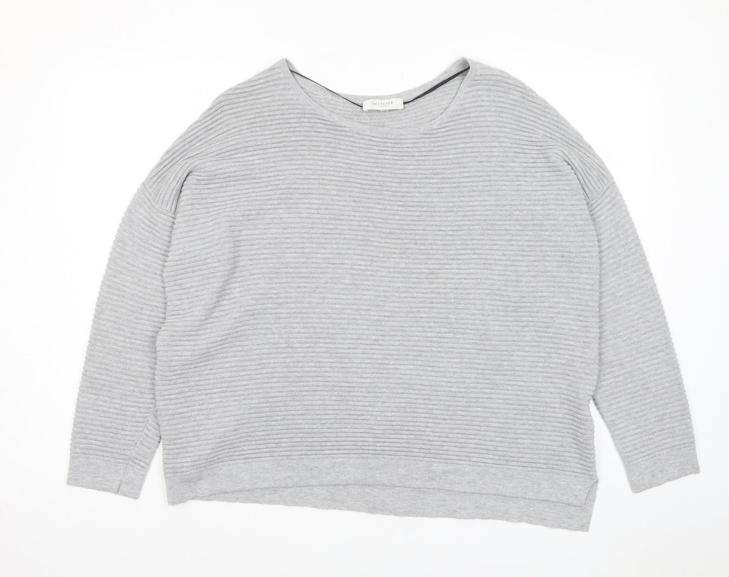 Selected Femme Womens Grey Crew Neck Cotton Pullover Jumper Size XL