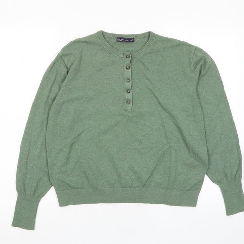 Marks and Spencer Womens Green Crew Neck Viscose Pullover Jumper Size 18 - Buttons