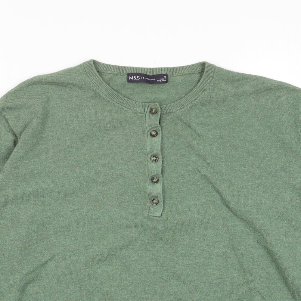 Marks and Spencer Womens Green Crew Neck Viscose Pullover Jumper Size 18 - Buttons
