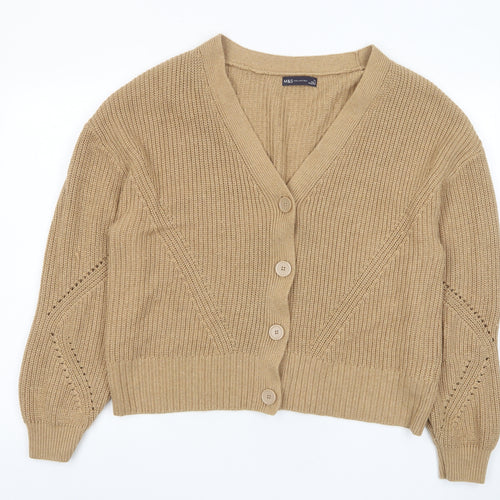 Marks and Spencer Womens Brown V-Neck Cotton Cardigan Jumper Size XL - Buttons