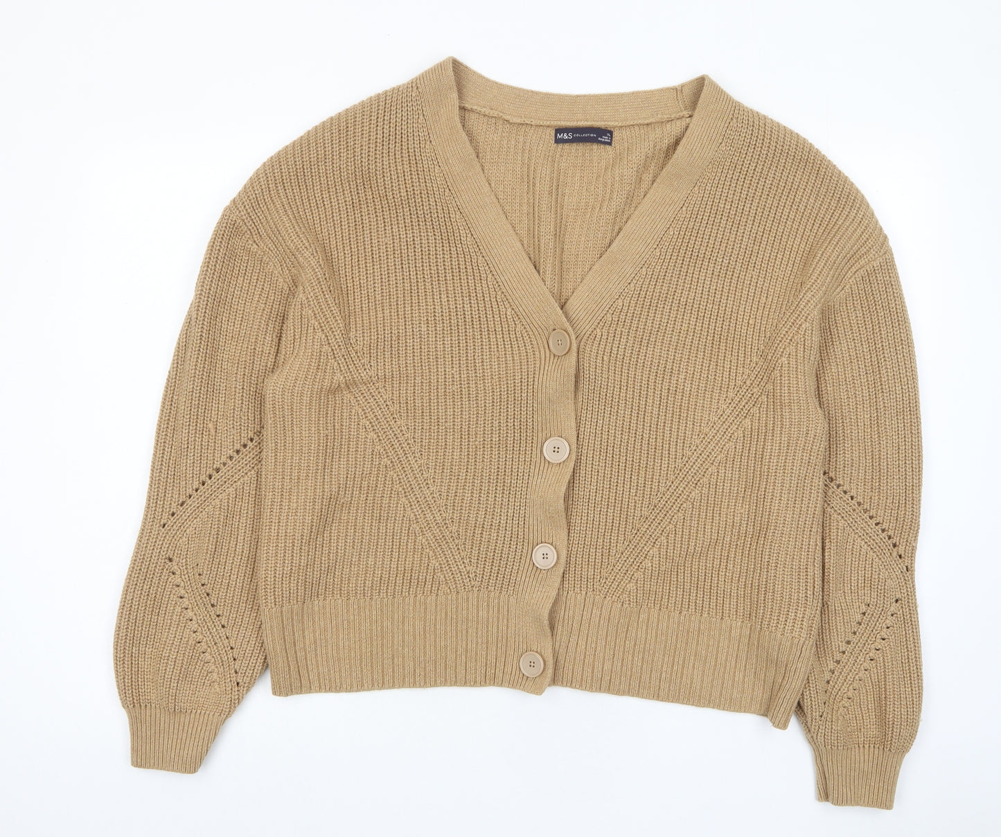 Marks and Spencer Womens Brown V-Neck Cotton Cardigan Jumper Size XL - Buttons