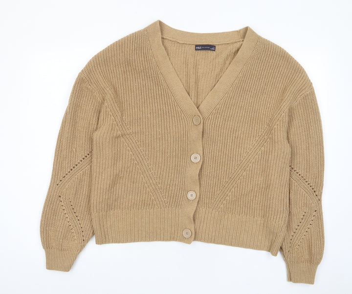 Marks and Spencer Womens Brown V-Neck Cotton Cardigan Jumper Size XL - Buttons
