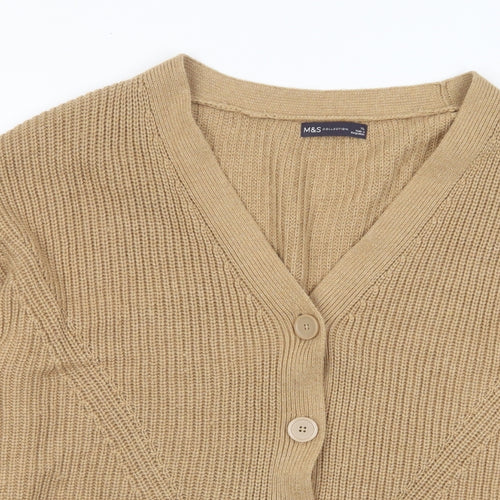 Marks and Spencer Womens Brown V-Neck Cotton Cardigan Jumper Size XL - Buttons