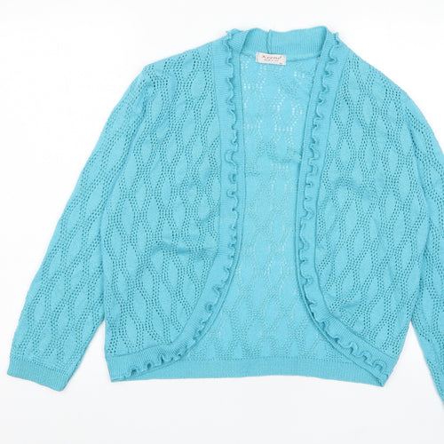 Keeno Womens Blue V-Neck Acrylic Cardigan Jumper Size M - Open, Frill