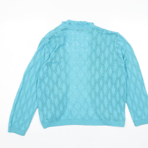 Keeno Womens Blue V-Neck Acrylic Cardigan Jumper Size M - Open, Frill