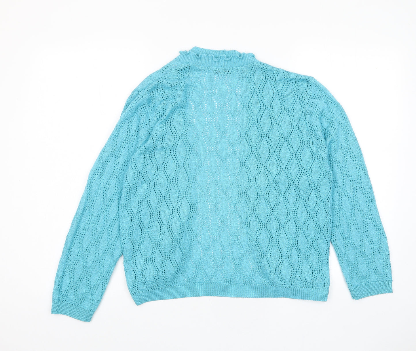 Keeno Womens Blue V-Neck Acrylic Cardigan Jumper Size M - Open, Frill