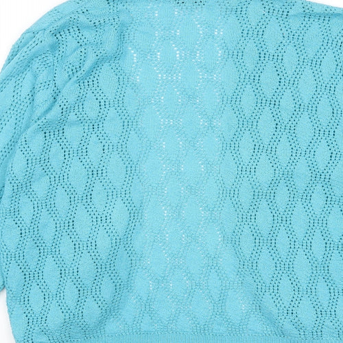 Keeno Womens Blue V-Neck Acrylic Cardigan Jumper Size M - Open, Frill