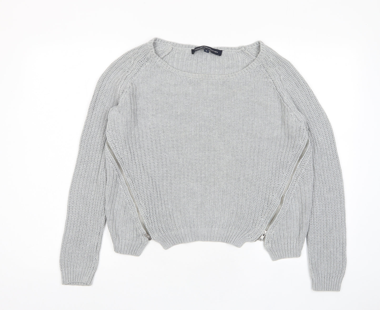 French Connection Womens Grey Crew Neck Acrylic Pullover Jumper Size S - Zips